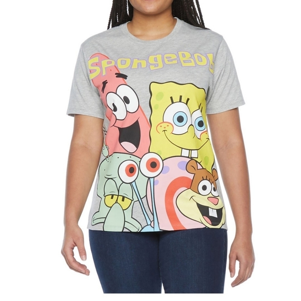SpongeBob juniors Womens Crew Neck Short Sleeve Spongebob Gray Size XS